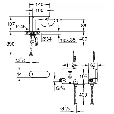 Кран GROHE EUROECO COSMOPOLITAN E 36384000 Powerbox електронний. Купить в Днепре. Змішувачі. Крани. Сантехніка. Купить в интернет магазине сантехники Санстор. Днепр.